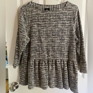 Bobeau Peplum Top Boatneck 3/4 Sleeve Heathered Charcoal - Size XL